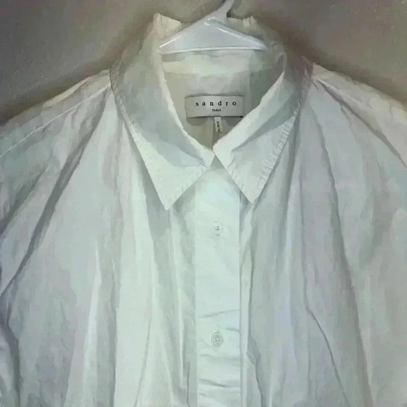 SANDRO Eyelet Trim Tie Front Cotton White Blouse In‎ Ecru - Picture 4 of 12